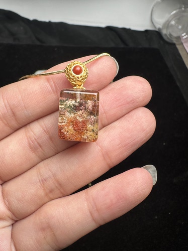 纯天然幽灵吊坠长条方牌高风景图13*16MM 重量7.7克 925银镶 保真