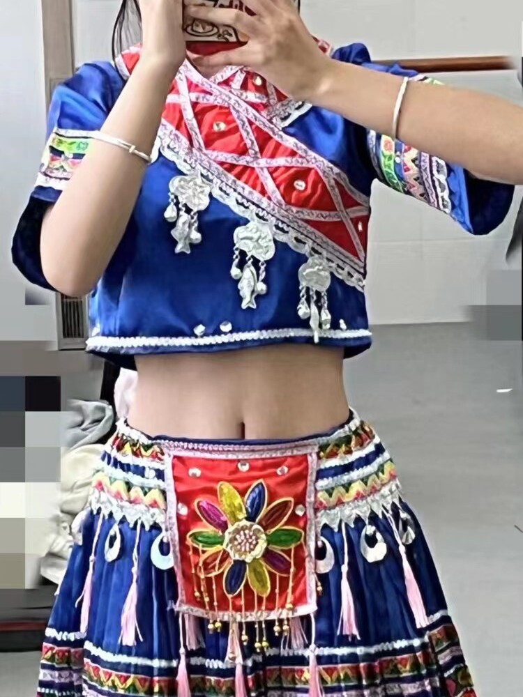 新款黛帕舞蹈服装苗族土家族演出服三月三少数民族独舞表演服