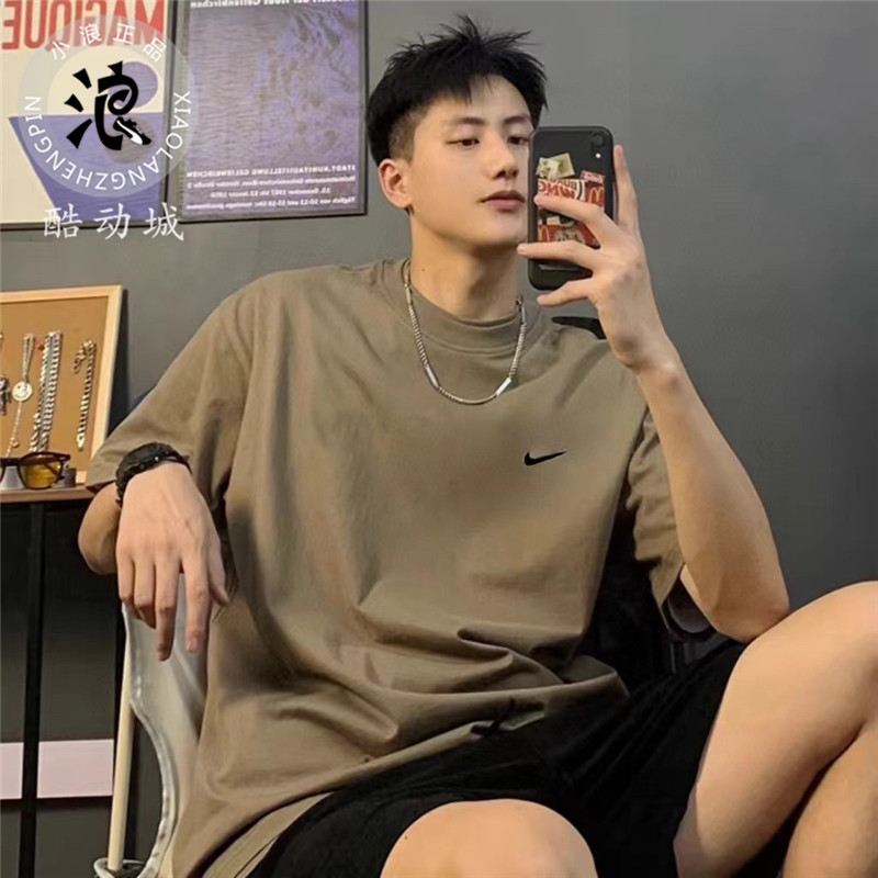 Nike耐克纯棉短袖男简约小标运动T恤宽松透气半袖BV0508 DB9976