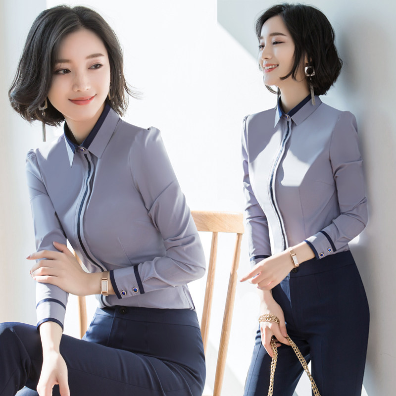 时尚白衬衫女职业长袖春秋新款正装端庄大气工作服韩版衬衣女装ol