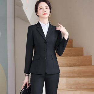 职业西装外套女套装春秋新款工作服西服工装公务员大码气质女装黑