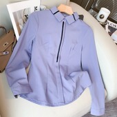 职场正装 职业蓝色长袖 酒店前台工装 女春秋新款 秋冬气质工作服 衬衫