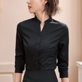 衬衣商务正装 黑色职业衬衫 工作服 修身 显瘦立领工装 女长袖 2025新款