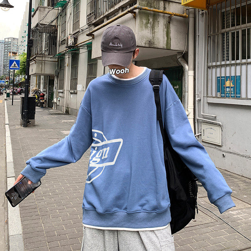 秋冬新款时尚大码港风圆领套头T恤卫衣男女款XZ1415-2#W5505#图片