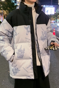 现货主推款时尚连帽男女同款刺绣港风学生白鸭绒羽绒服R9011P150图片