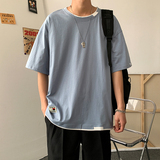 新款宽松时尚落肩中性风男女同款T恤打底外套XZ1415-2#TC305#P19，男装T恤，星座301D-4(原星座1004-4）