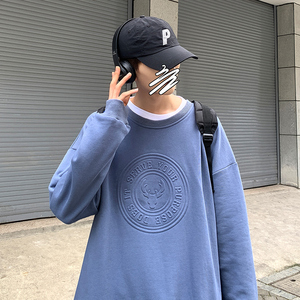 秋冬新款时尚大码港风圆领套头T恤卫衣男女款XZ1415-2#W5510#