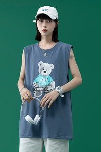 新款时尚中性风大码背心马甲外套男女款T恤XZ1415-2#TC1116#图片