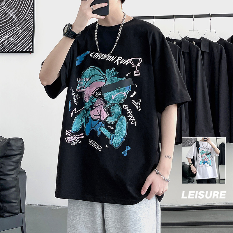 夏季新款新疆棉纯棉时尚港风男女款短袖T恤XZ1415-2#MT3502#图片