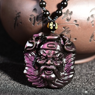 天然黑曜石钟馗吊坠项链男女精美挂件饰品本命年礼物水晶项坠礼品