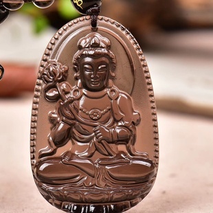 天然冰种黑曜石生肖本命佛十二生肖属马守护神大势至菩萨吊坠项链