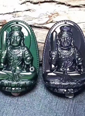 天然水晶黑曜石属鸡守护神吊坠
