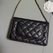 24K小香风鱼子酱woc真皮斜跨链条包包hobo牛皮CFlap方胖子女包