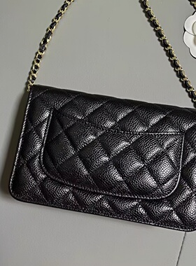 24K小香风鱼子酱woc真皮斜跨链条包包hobo牛皮CFlap方胖子女包