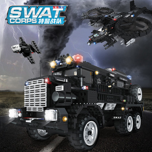 沃马积木legao玩具男孩子大型拼装汽车特警神盾号防暴装甲车C0558