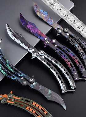 cs2蝴蝶刀周边csgo玩具折叠淬火绿多普勒全钢花式训练未开刃