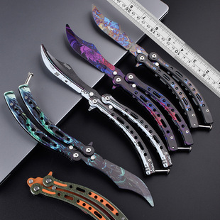 cs2蝴蝶刀周边csgo玩具折叠淬火绿多普勒全钢花式训练未开刃