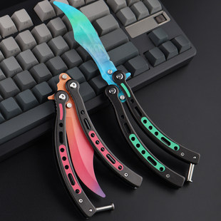 csgo蝴蝶刀训练练习未开刃高颜值不锈钢玩具新手多功能弯头折叠刀