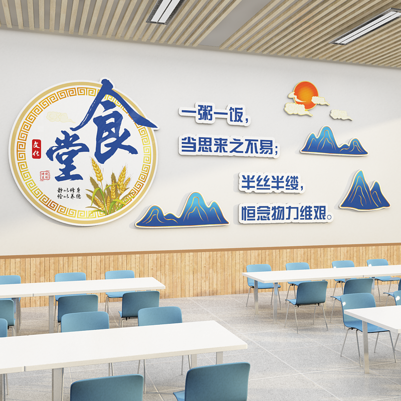 食堂文化墙贴纸职员工餐厅饭堂营养健康环境布置装饰挂画宣传标语