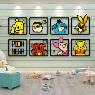 儿童房间布置装饰公主男女孩卧室床头墙面维尼背景墙贴纸画玩具区