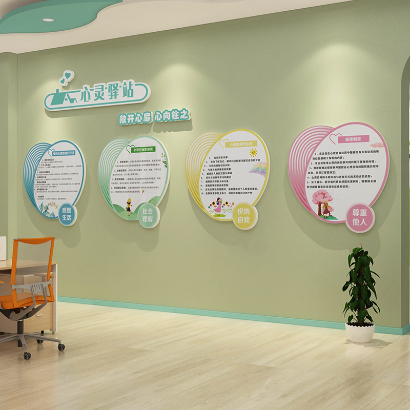 心理咨询室布置健康幼儿童园保健室墙面装饰心灵驿站文化贴纸挂图