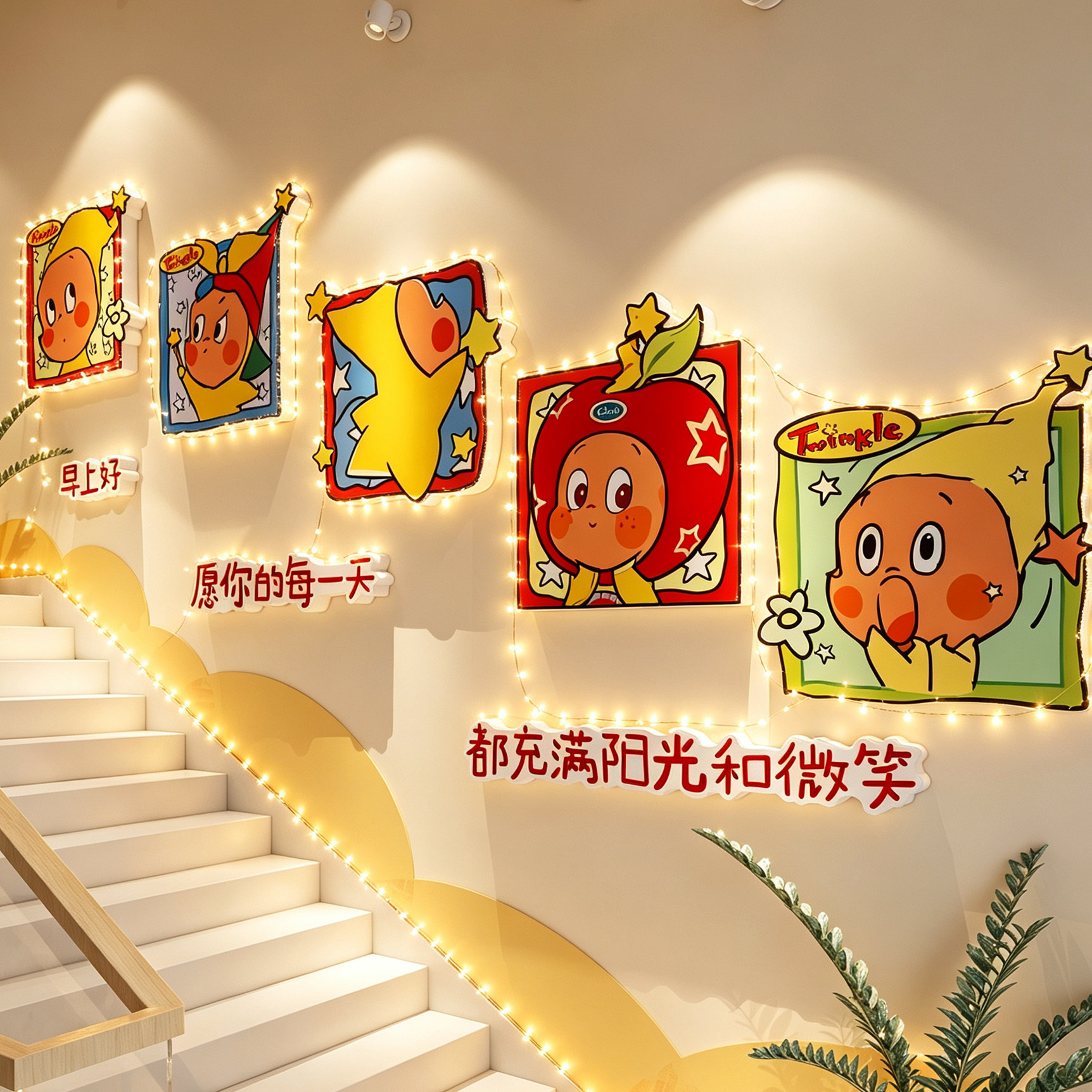 幼儿园星星人环创背景墙贴