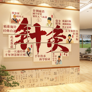 网红中医文化养生馆墙面装饰针灸科美容院形象背景氛围布置挂图画