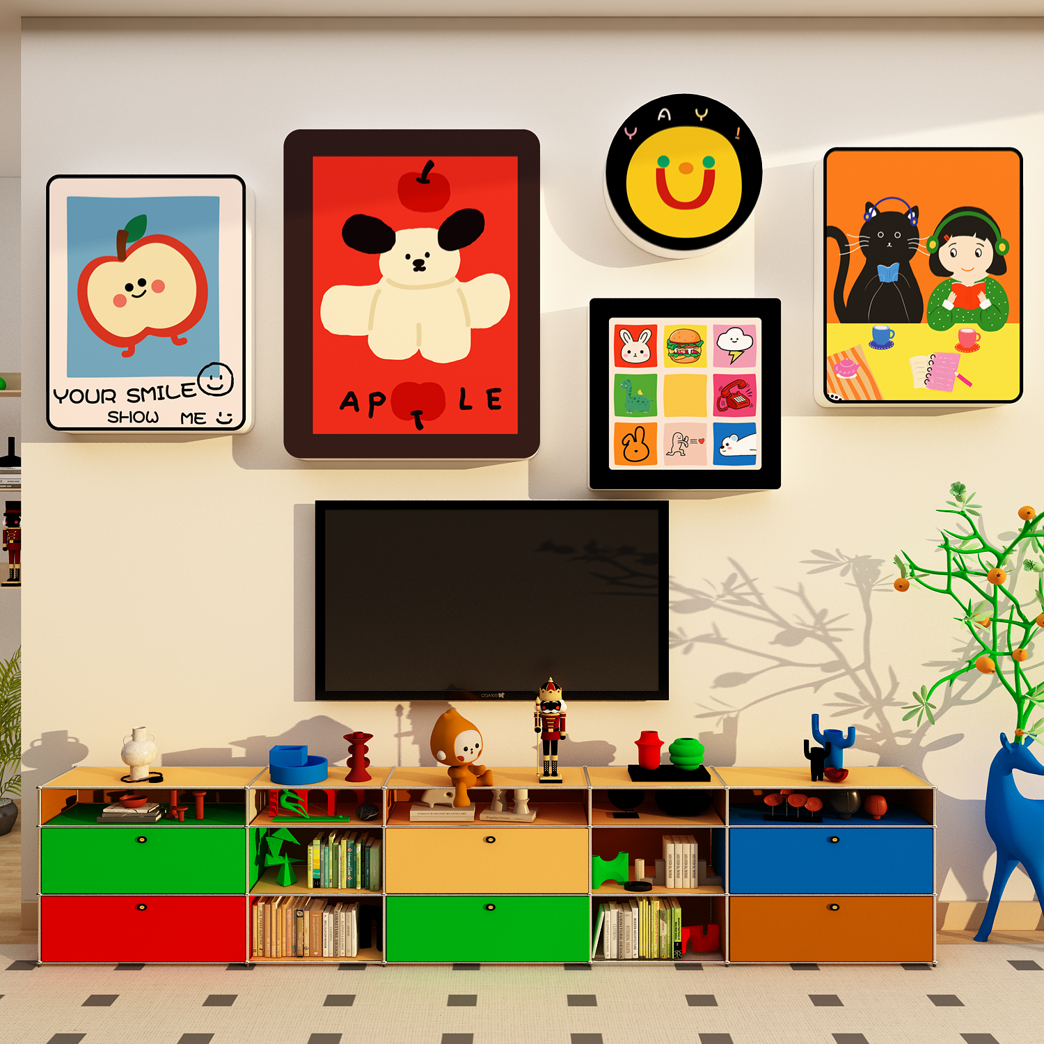 多巴胺客厅沙发背景装饰画墙面电视机2025新款挂件雪弗板自粘贴纸