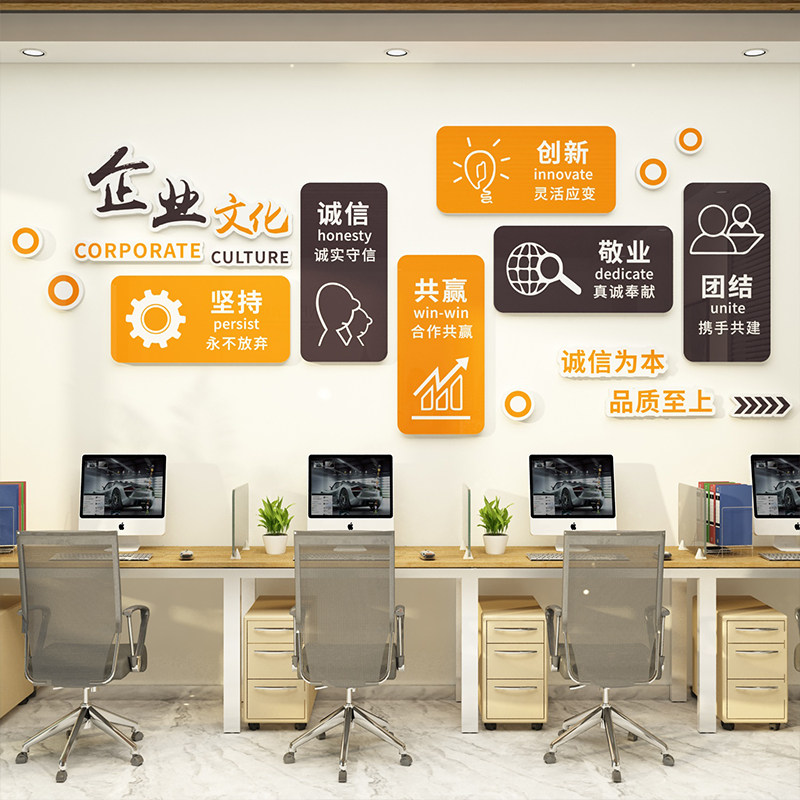 企业文化墙办公室墙面装饰挂画公司背景墙布置团队创意激励志标语