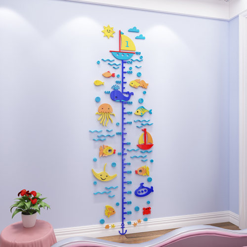 海豚3d立体儿童房间测量身高贴
