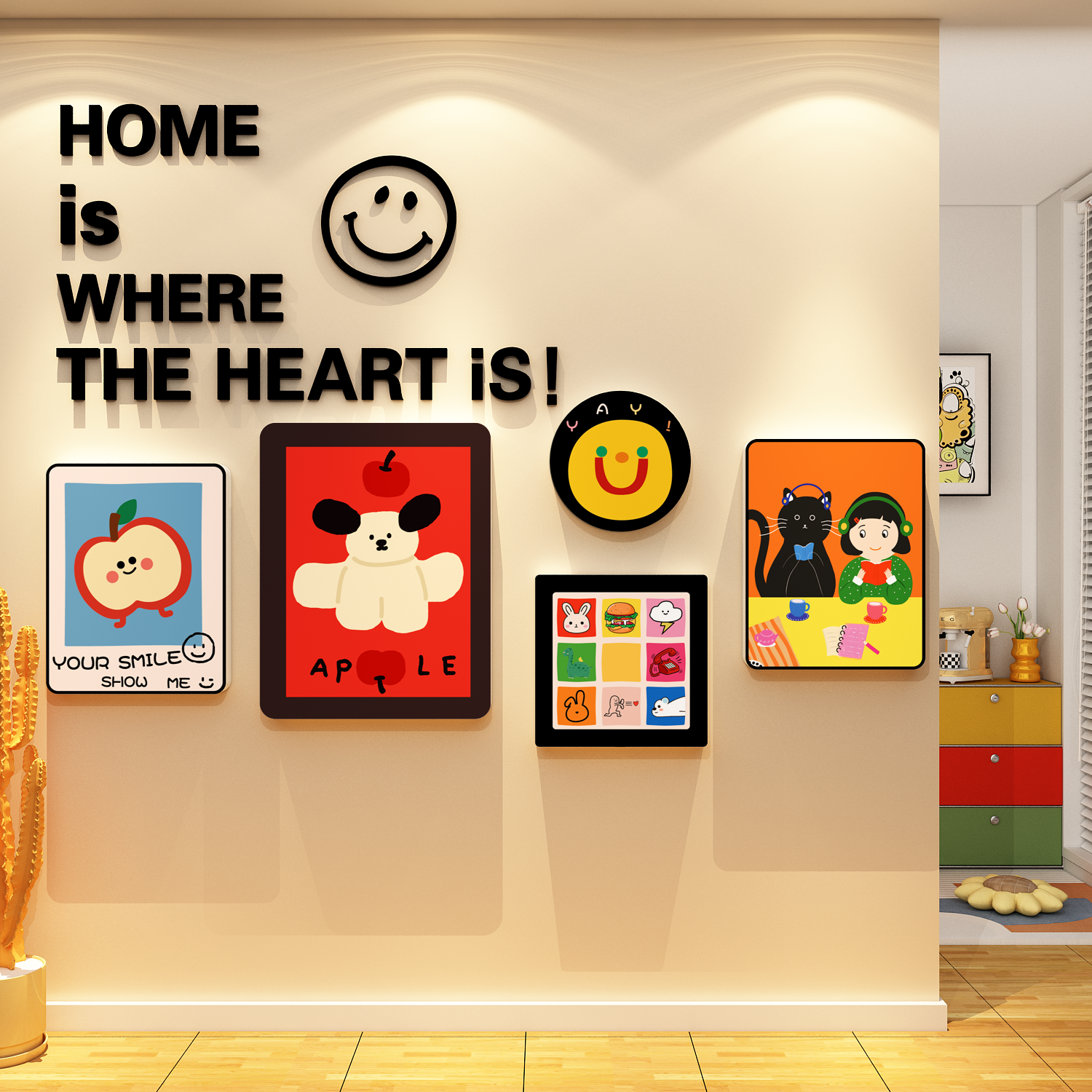 欢迎回家电梯厅一入户门口贴纸玄关挂画墙面装饰造景仪式感多巴胺