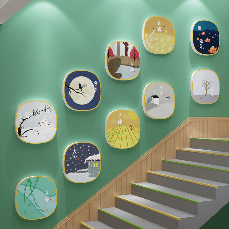 幼儿园环创主题墙成品24二十四节气装饰画楼梯扶手台阶文化墙面贴