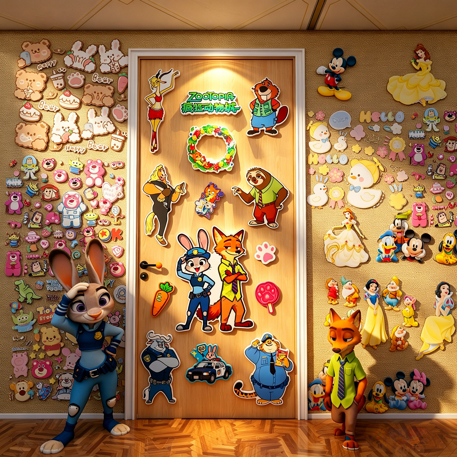 disney迪士尼邮游轮门牌贴纸疯狂动物城儿童房间布置卧室装饰画