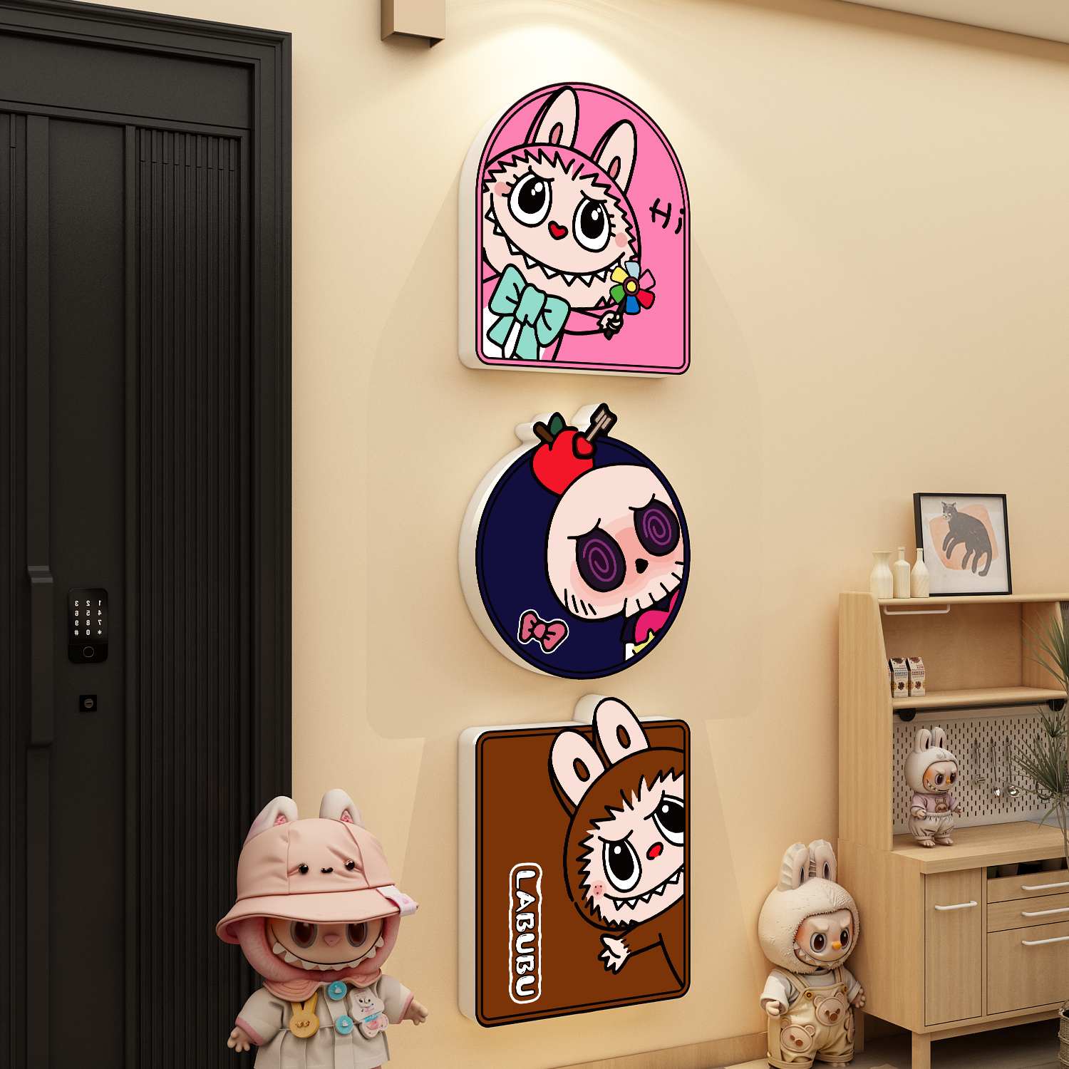 拉布labu电梯厅间一入户门口玄关贴纸画儿童房间布置墙面装饰玄关