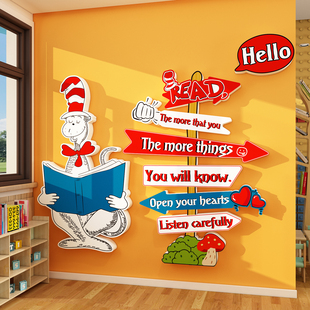 图书角布置阅读主题墙面装饰贴幼儿园英语绘本馆环创教室文化工作
