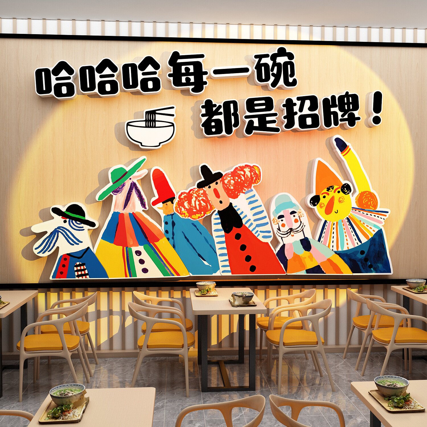 网红面馆墙贴纸画餐饮米线店装饰氛围布置创意挂早餐广告海报形象