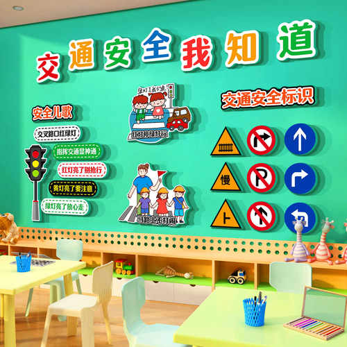 幼儿园环创主题墙成品交通工具建构区文化墙面材料楼梯走廊布置贴