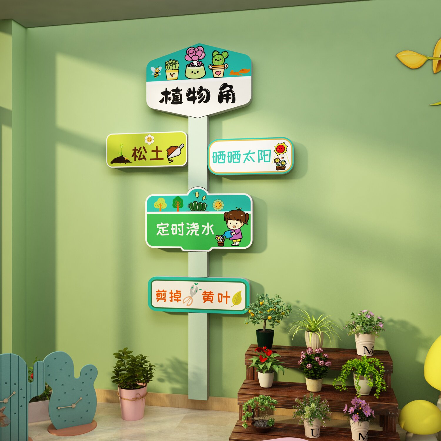 幼儿园环创主题墙成品自然植物角墙贴种植区文化墙面布置材料造景