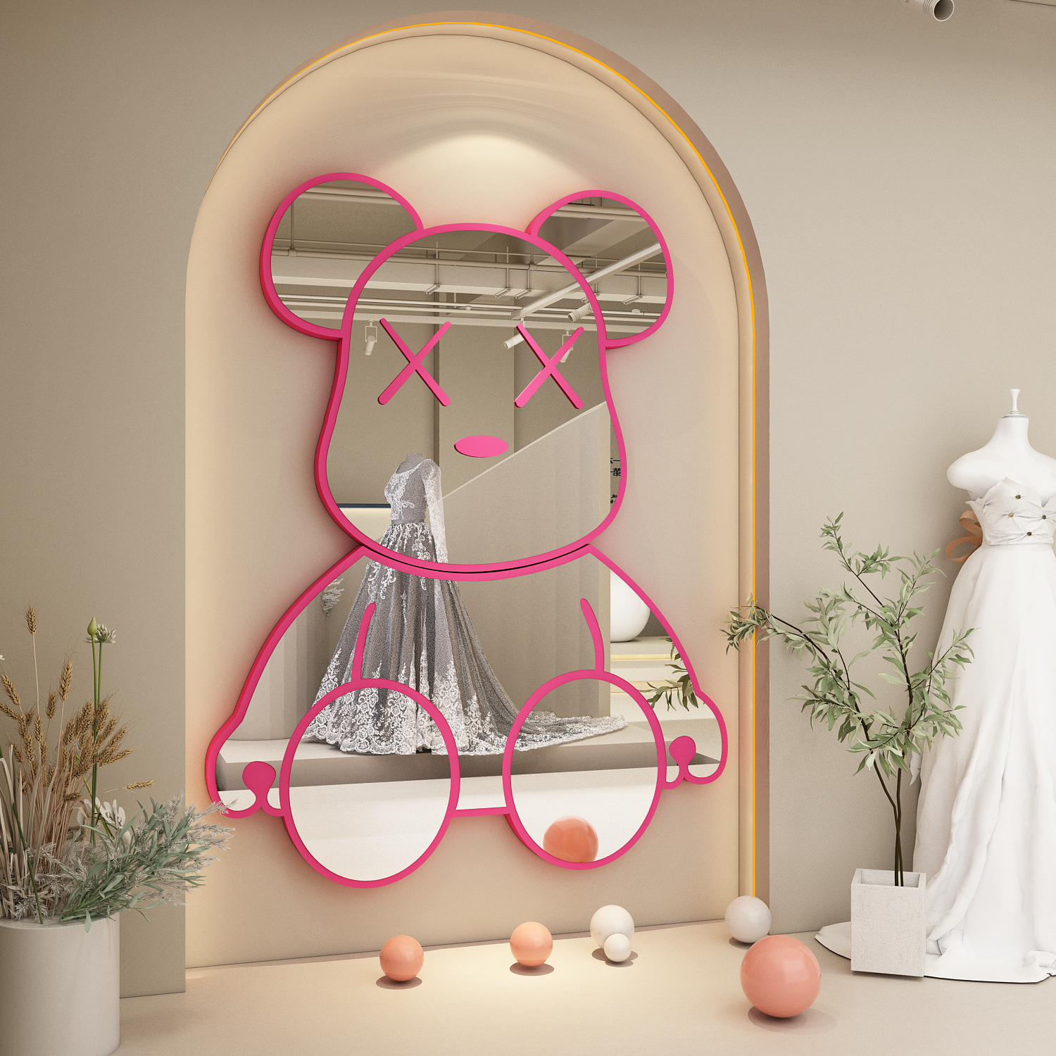 网红打卡镜子女服装店形象墙面装饰美容院美甲纹绣工作室氛围布置