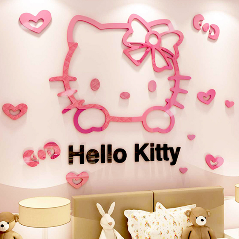 hellokitty猫墙面贴纸画儿童房间布置装饰品公主女孩卧室床头背景图片