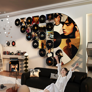 周杰伦音乐黑胶唱片创意墙面装饰沙发客厅电视机背景大白挂件上方