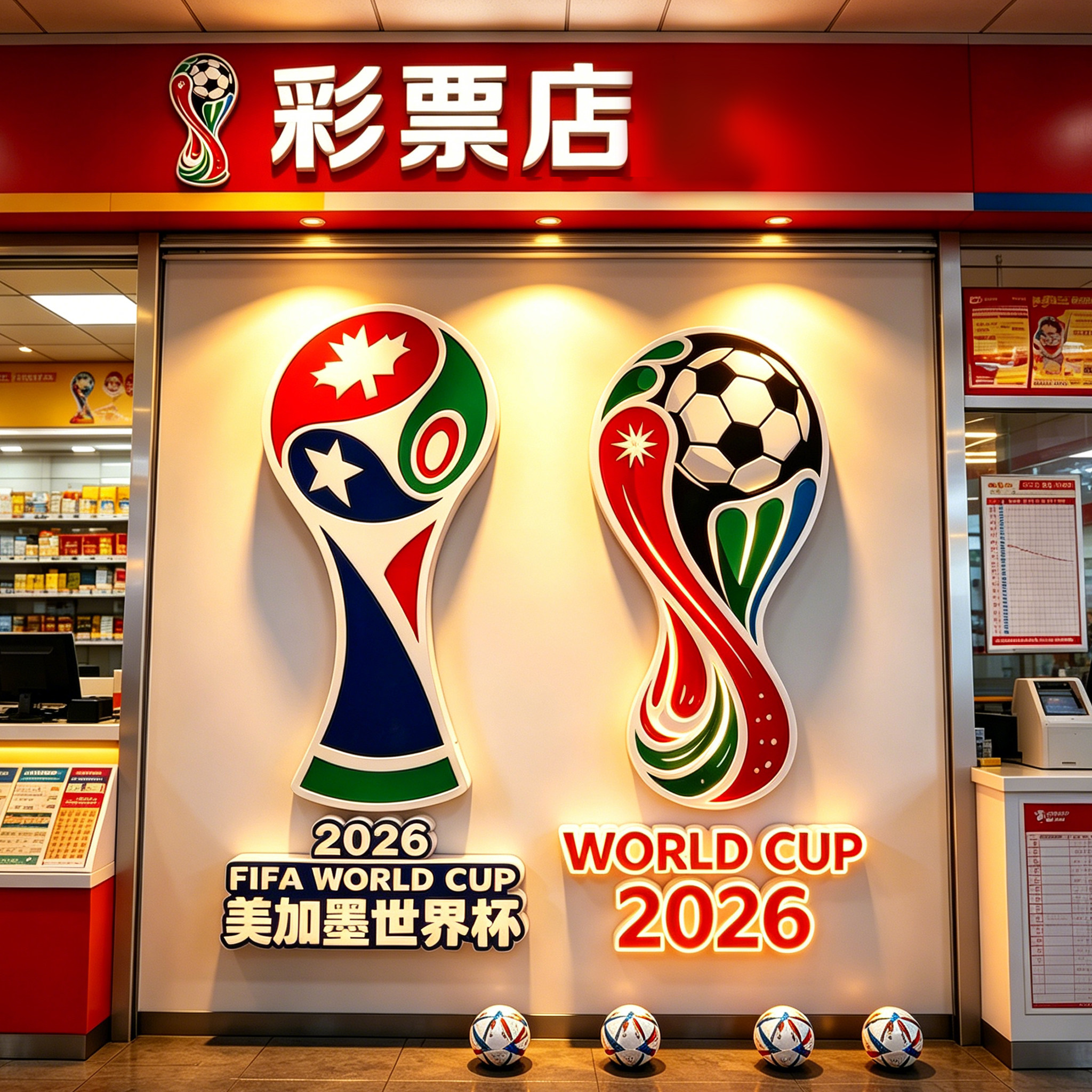 世界杯足球主题中国体育彩票店形象墙面网红氛围装饰背景贴纸布置