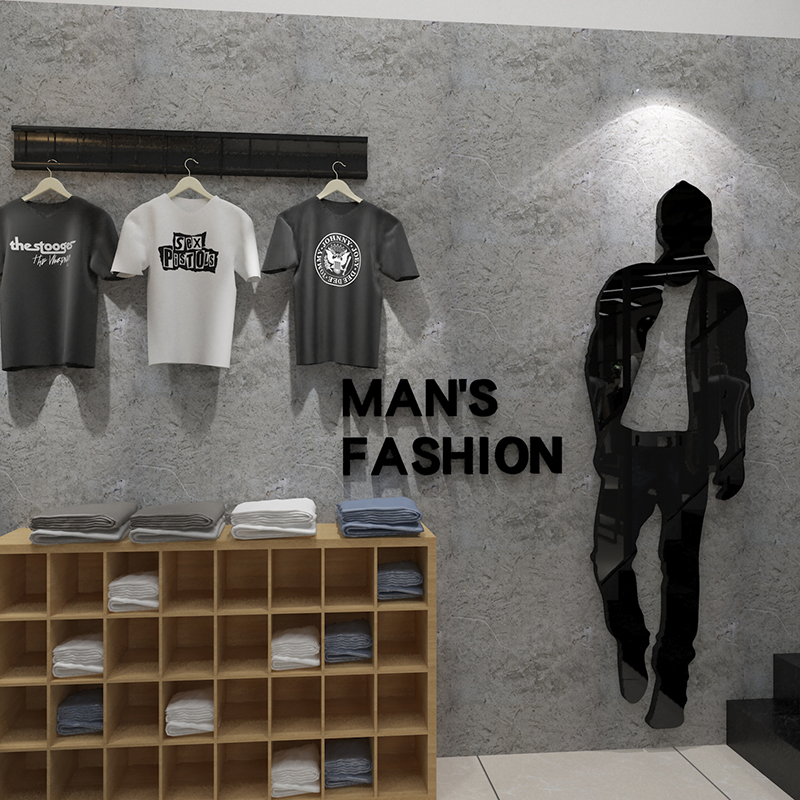 时尚男装店墙贴服装店装饰贴画店铺墙壁亚克力d立体贴纸氛围布置图片