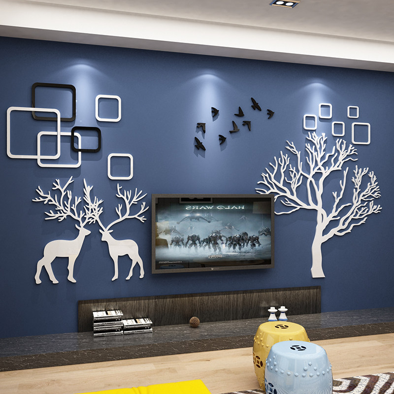 电视机背景墙装饰壁画客厅2025新款亚克力3d立体墙贴纸点缀挂件画