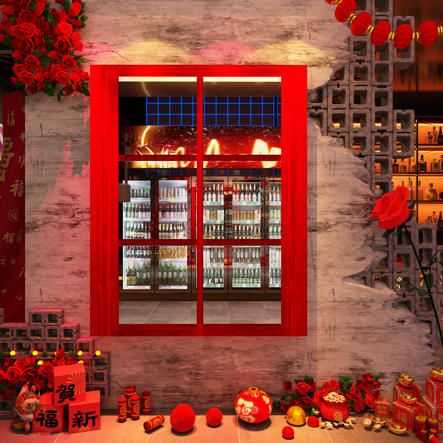 网红打卡假窗户仿真镜子装饰贴画酒吧小馆多巴胺墙面造景氛围布置