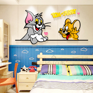 猫和老鼠贴纸儿童房间布置装饰画女男孩卧室床头墙面改造小物件