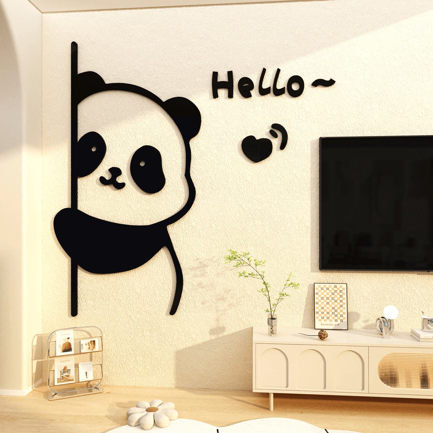 电视机背景墙面装饰挂件熊猫主题环创贴客厅大白壁画亚克力3d立体