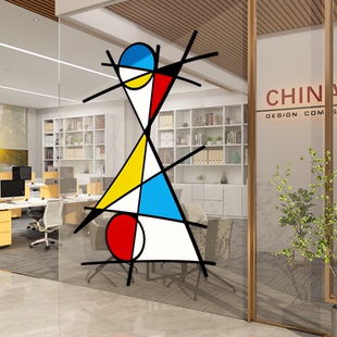 办公司室墙面装饰氛围布置企业文化进门形象柱子蒙德里安创意贴纸