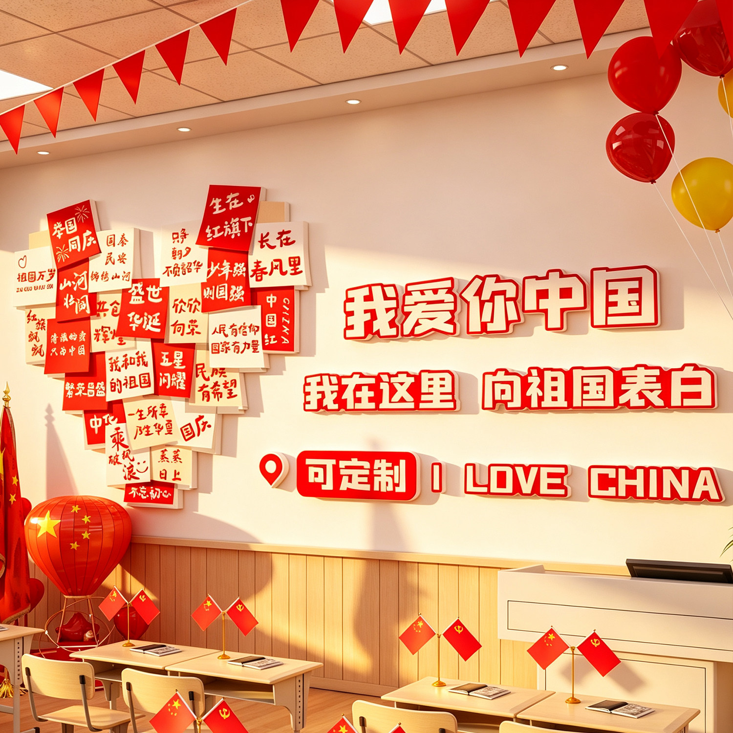 幼儿园我爱你中国红色黑板报墙贴
