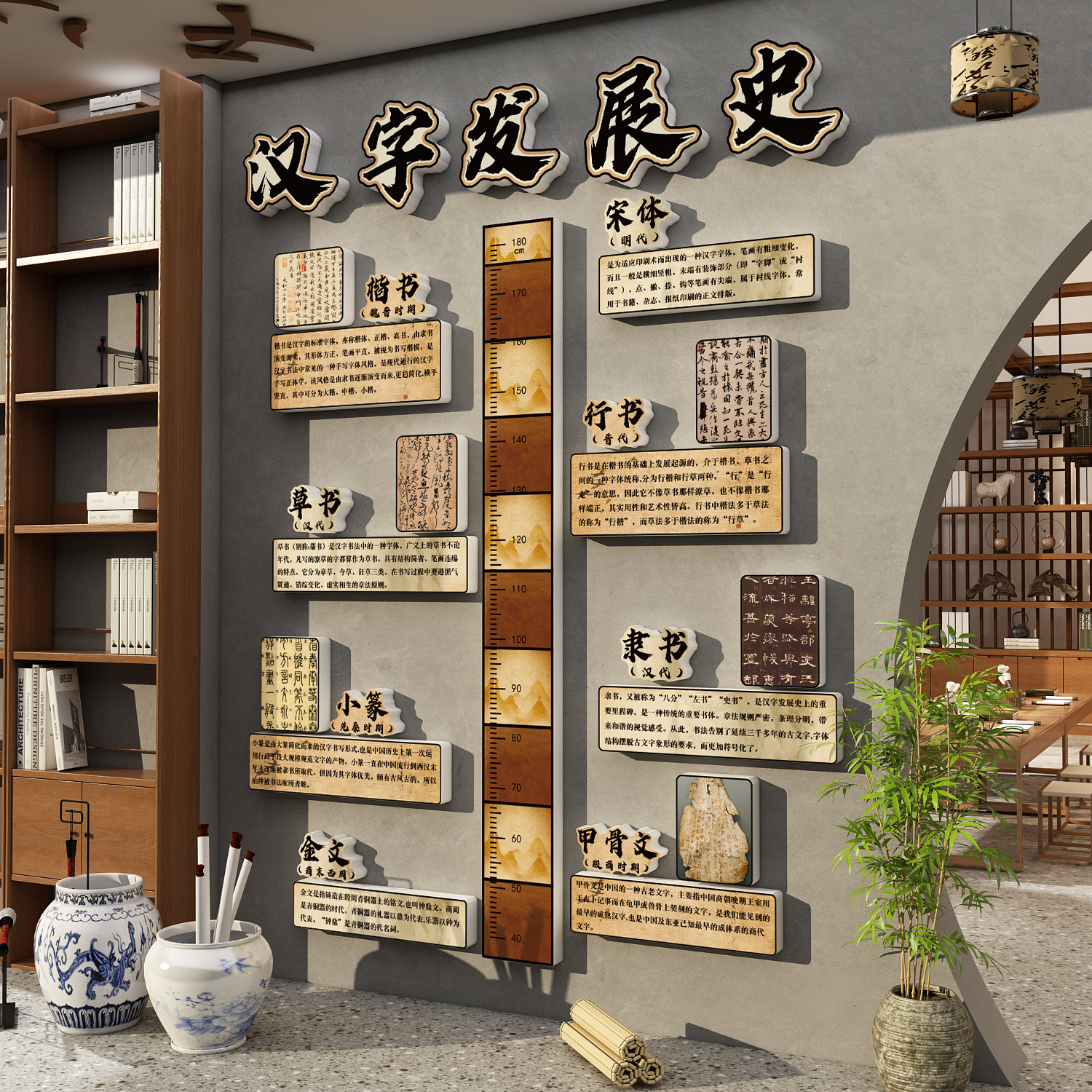 汉字的演变书法教室布置装饰班机构身高测量墙面环创氛围文化贴画